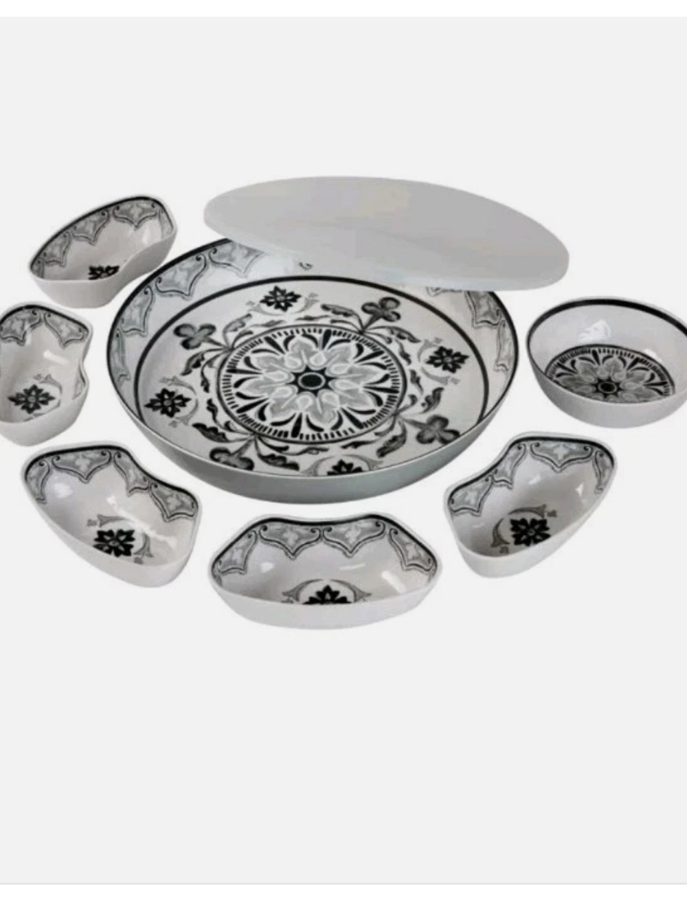 7 Piece Melamine Lazy Susan With Cover Divided Serving Dishes Grey new 2026